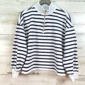 C&C California Navy Blue White Striped Quarter Zip Sweatshirt Pullover Womens XL